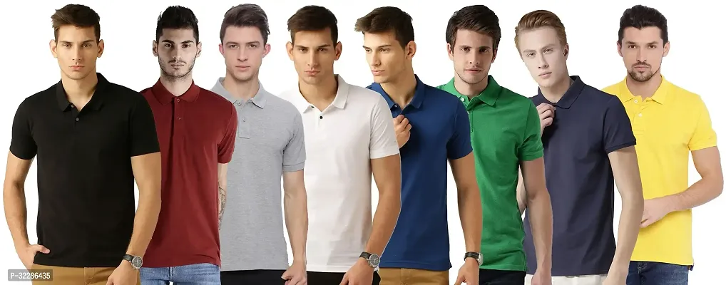 Stylish Multicoloured Cotton Blend Solid T-Shirt For Men Pack Of 8