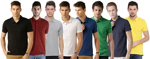 Georgues Comfy Multicolored Cotton Blend Solid Polos T-Shirt For Men Pack Of 8