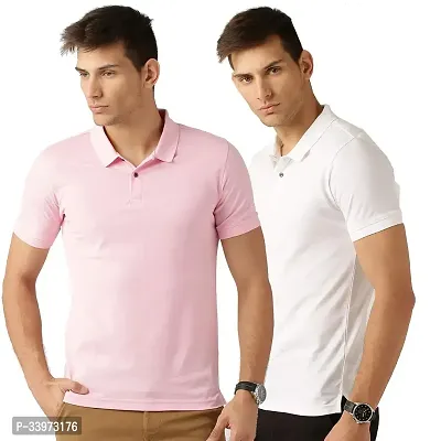 Stylish Cotton Blend Solid Polos For Men Pack of 2-thumb0