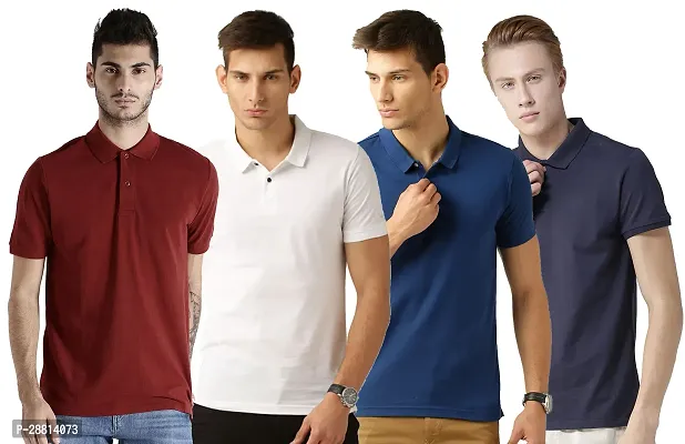 Reliable Cotton Blend Solid Polo T-shirts Combo For Men Pack Of 4