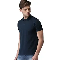 Stylish Navy Blue Cotton Blend Solid T-Shirt For Men-thumb1