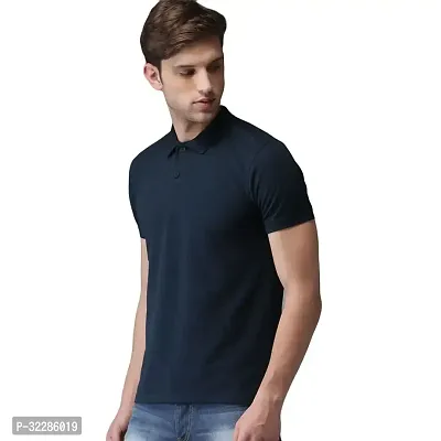 Stylish Navy Blue Cotton Blend Solid T-Shirt For Men-thumb2