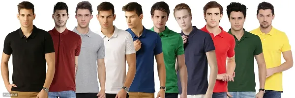 Stylish Multicoloured Cotton Blend Solid T-Shirt For Men Pack Of 10-thumb0