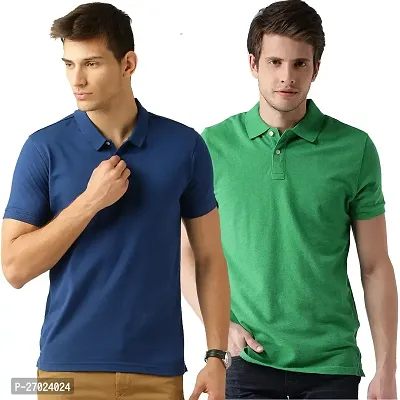 Reliable Multicoloured Cotton Blend Solid Polos For Men Pack Of 2-thumb0