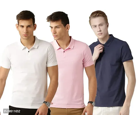 Stylish Multicoloured Cotton Blend Solid Polos T-Shirt For Men Pack Of 3