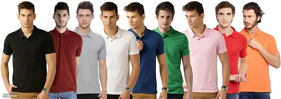 Stylish Multicoloured Cotton Blend Solid T-Shirt For Men Pack Of 9