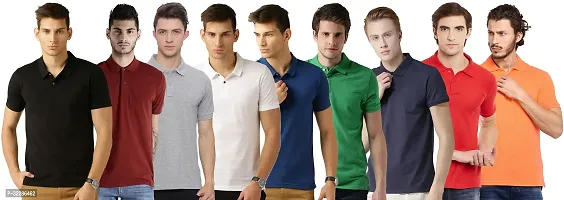 Stylish Multicoloured Cotton Blend Solid T-Shirt For Men Pack Of 9-thumb0