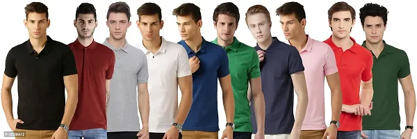 Stylish Multicoloured Cotton Blend Solid T-Shirt For Men Pack Of 10-thumb0