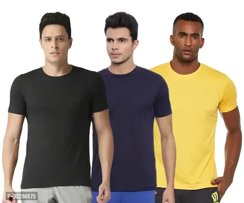 Stylish Multicoloured Polyester Solid T-Shirt For Men Pack Of 3