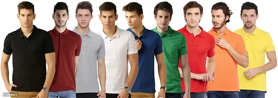 Stylish Multicoloured Cotton Blend Solid T-Shirt For Men Pack Of 9-thumb0