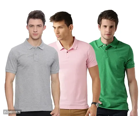 Stylish Multicoloured Cotton Blend Solid Polos T-Shirt For Men Pack Of 3-thumb0