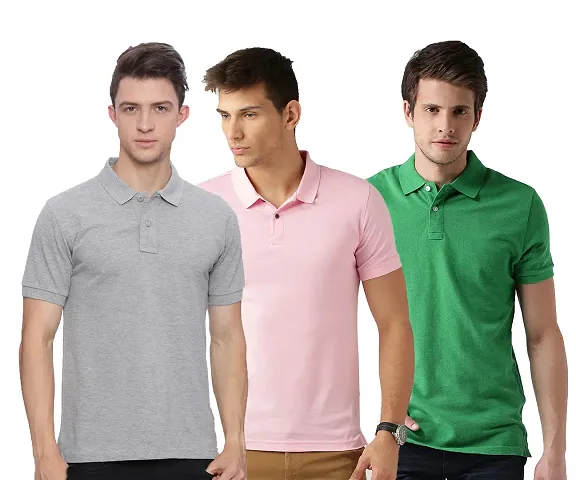 Reliable Blend Solid Polos For Men Pack Of 3