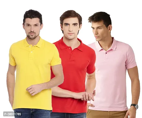 Stylish Multicoloured Cotton Blend Solid Polos T-Shirt For Men Pack Of 3-thumb0