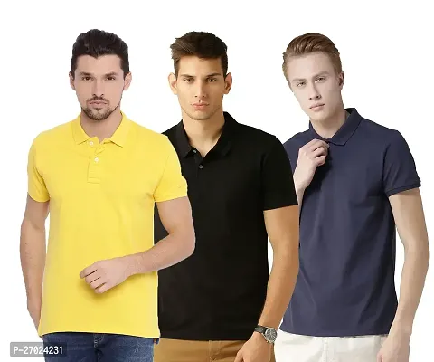 Reliable Multicoloured Cotton Blend Solid Polos For Men Pack Of 3-thumb0