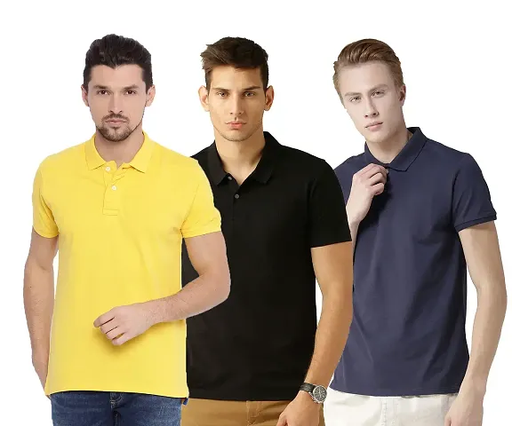 Reliable Blend Solid Polos For Men Pack Of 3