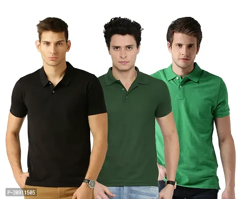 Stylish Multicoloured Cotton Blend Solid Polos T-Shirt For Men Pack Of 3-thumb0