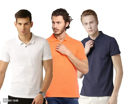 Stylish Multicoloured Cotton Blend Solid Polos T-Shirt For Men Pack Of 3