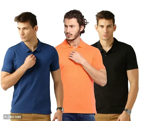 Stylish Multicoloured Cotton Blend Solid Polos T-Shirt For Men Pack Of 3