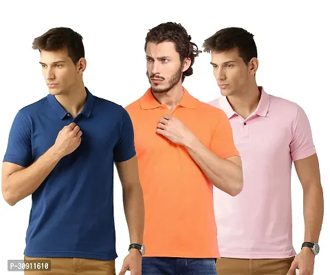 Stylish Multicoloured Cotton Blend Solid Polos T-Shirt For Men Pack Of 3-thumb0