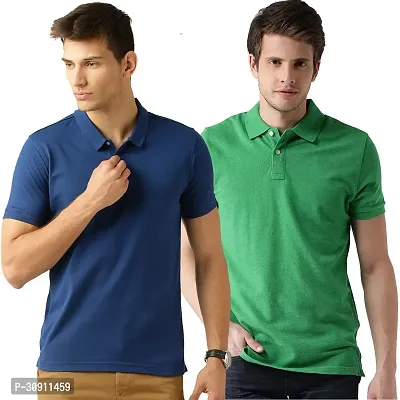 Stylish Multicoloured Cotton Blend Solid Polos T-Shirt For Men Pack Of 2-thumb0