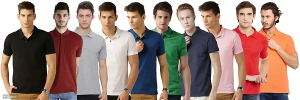 Stylish Multicoloured Cotton Blend Solid T-Shirt For Men Pack Of 10-thumb0