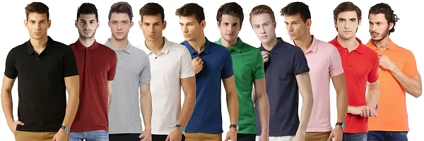 Pretty Multicolored Cotton Blend Solid Polos T-Shirt For Men Pack Of 9