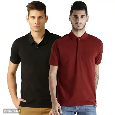 Stylish Multicoloured Cotton Blend Solid Polos T-Shirt For Men Pack Of 2