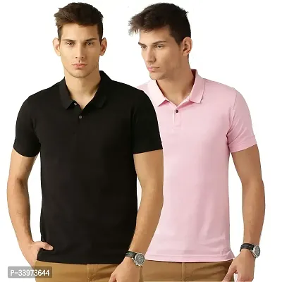 Stylish Cotton Blend Solid Polos For Men Pack of 2