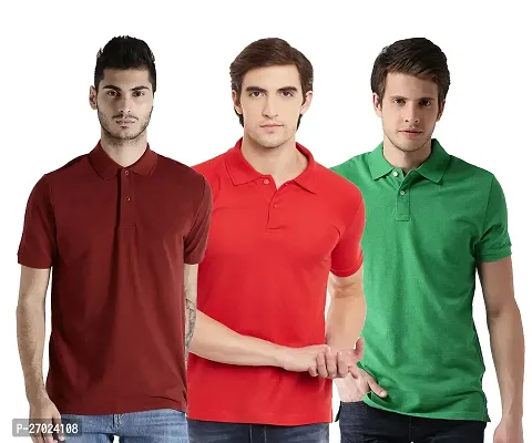 Reliable Multicoloured Cotton Blend Solid Polos For Men Pack Of 3