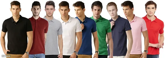 Stylish Multicoloured Cotton Blend Solid T-Shirt For Men Pack Of 9-thumb0