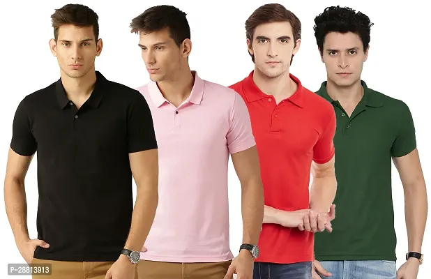 Reliable Cotton Blend Solid Polo T-shirts Combo For Men Pack Of 4-thumb0