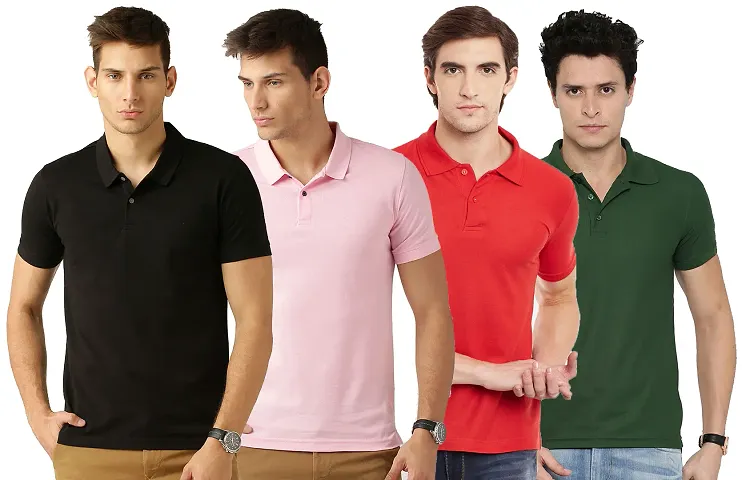 Reliable Blend Solid Polo T-shirts Combo For Men Pack Of 4