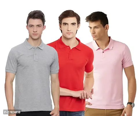 Reliable Multicoloured Cotton Blend Solid Polos For Men Pack Of 3