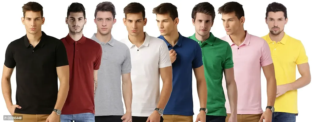 Stylish Multicoloured Cotton Blend Solid T-Shirt For Men Pack Of 8-thumb0