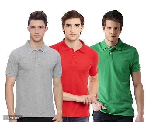 Stylish Multicoloured Cotton Blend Solid Polos T-Shirt For Men Pack Of 3-thumb0