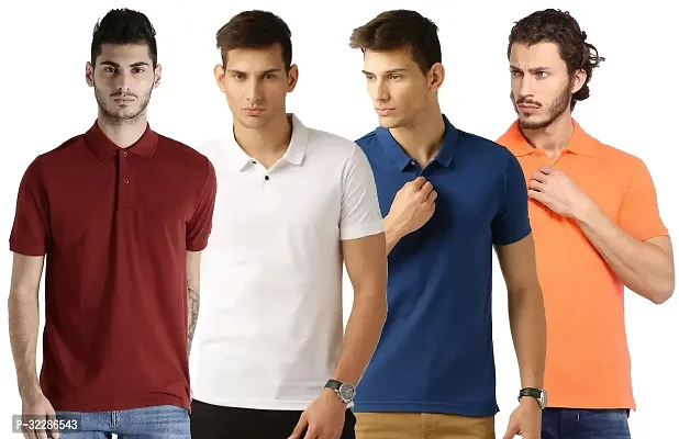 Stylish Multicoloured Cotton Blend Solid T-Shirt For Men Pack Of 4