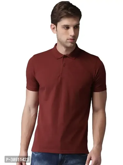 Stylish Maroon Cotton Blend Solid Polos T-Shirt For Men