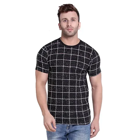 Elegant Blend Checked Round Neck Tees For Men