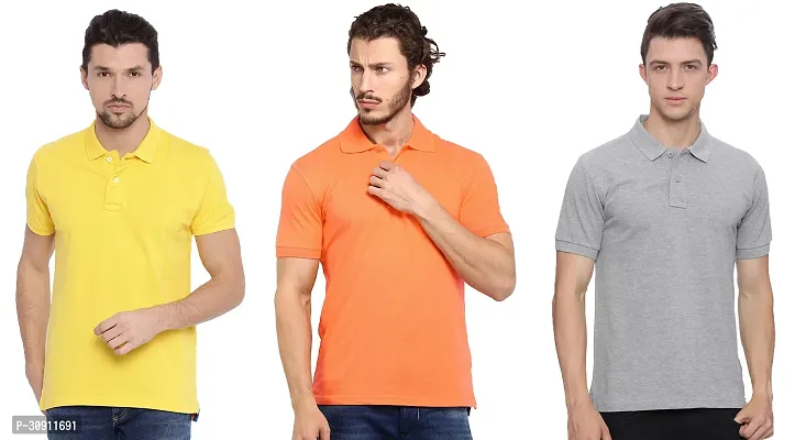 Stylish Multicoloured Cotton Blend Solid Polos T-Shirt For Men Pack Of 3-thumb0