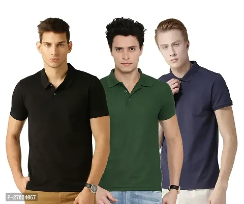 Reliable Multicoloured Cotton Blend Solid Polos For Men Pack Of 3