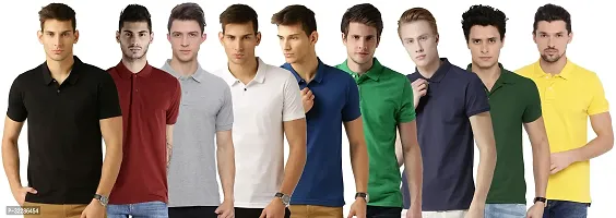 Stylish Multicoloured Cotton Blend Solid T-Shirt For Men Pack Of 9