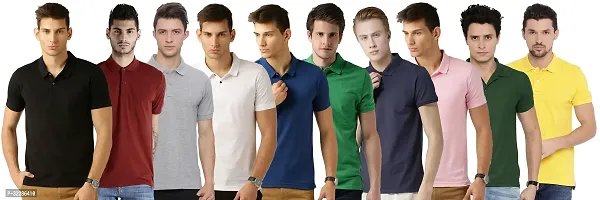 Stylish Multicoloured Cotton Blend Solid T-Shirt For Men Pack Of 10-thumb0