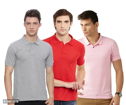 Stylish Multicoloured Cotton Blend Solid Polos T-Shirt For Men Pack Of 3-thumb0