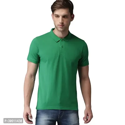 Stylish Green Cotton Blend Solid Polos T-Shirt For Men