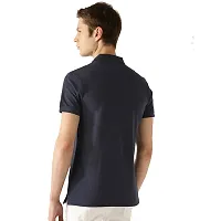 Stylish Navy Blue Cotton Blend Solid Polos T-Shirt For Men-thumb2