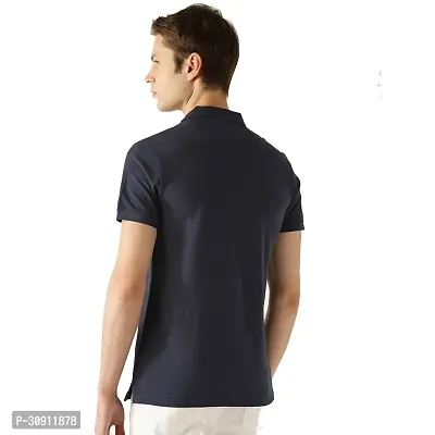 Stylish Navy Blue Cotton Blend Solid Polos T-Shirt For Men-thumb3