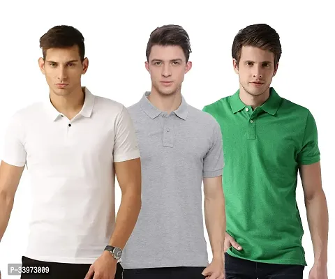 Stylish Cotton Blend Solid Polos For Men Pack of 3-thumb0