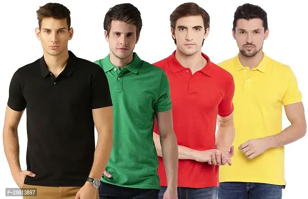 Reliable Cotton Blend Solid Polo T-shirts Combo For Men Pack Of 4