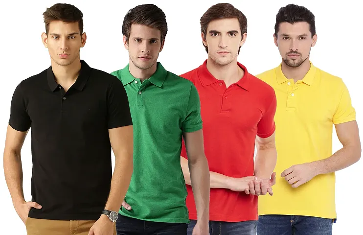 Reliable Blend Solid Polo T-shirts Combo For Men Pack Of 4