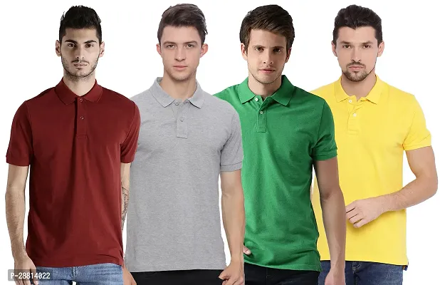 Reliable Cotton Blend Solid Polo T-shirts Combo For Men Pack Of 4